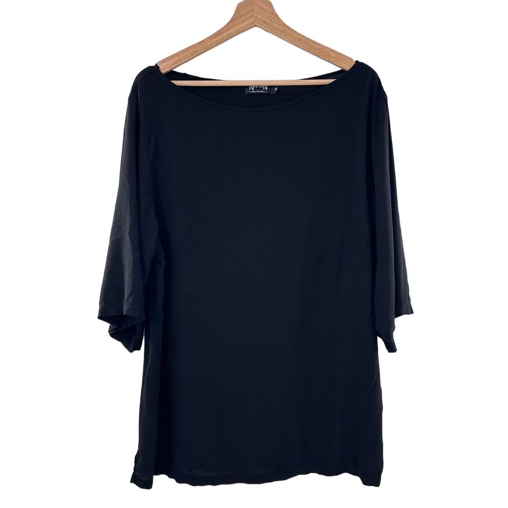 Nation LTD Black Top 1/2 Sleeve Boatneck Rayon Lightweight Tiny Flaw - Picture 1 of 11